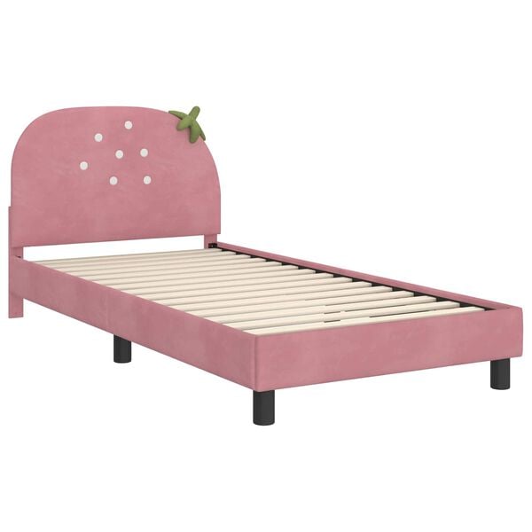 vidaXL Kinderbettgestell mit Kopfteil Rosa 90 x 190 cm Samt