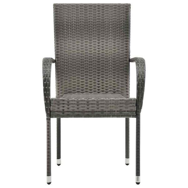 vidaXL Gartenstühle Stapelbar 2 Stk. Grau Poly Rattan