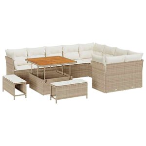 vidaXL Garten-Sofa-Set mit Kissen mit Speicher 12 pcs Beige und Creme