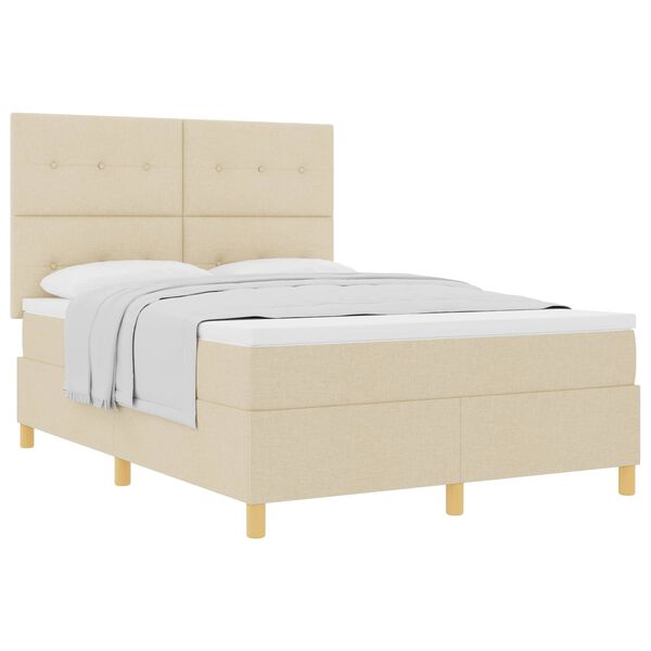 vidaXL Boxspringbett mit Matratze Creme 140 x 200 cm Stoff