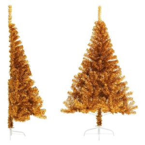 vidaXL K&uuml;nstlicher Halb-Weihnachtsbaum mit St&auml;nder Gold 120 cm PET