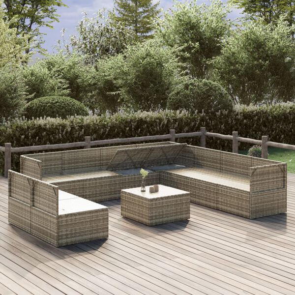 vidaXL 10-tlg. Garten-Lounge-Set mit Kissen Grau Poly Rattan