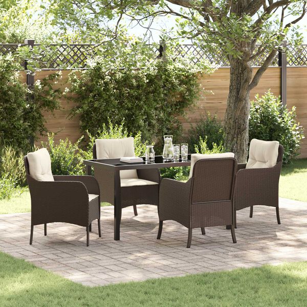 vidaXL Garten Essgruppe mit Kissen 5 pcs Braun Poly-Rattan