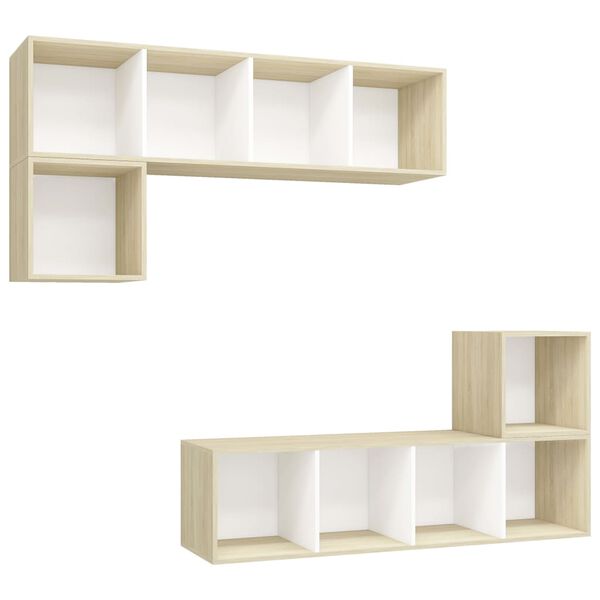 vidaXL 4-tlg. TV-Schrank-Set Wei&szlig; Sonoma-Eiche Holzwerkstoff