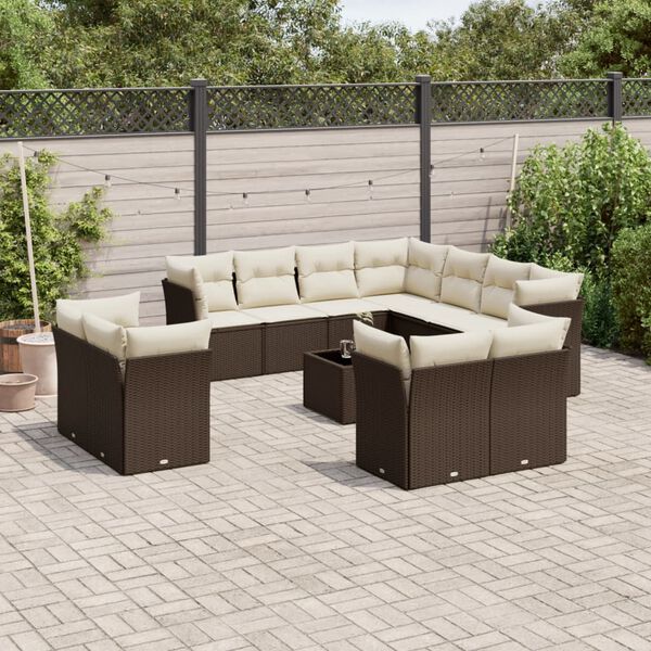 vidaXL 12-tlg. Garten-Sofagarnitur mit Kissen Braun Poly Rattan