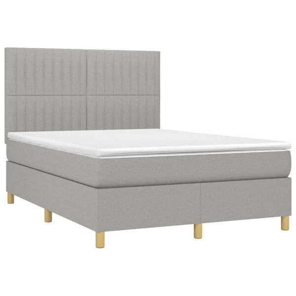 vidaXL Boxspringbett mit Matratze & LED Hellgrau 140x190 cm Stoff