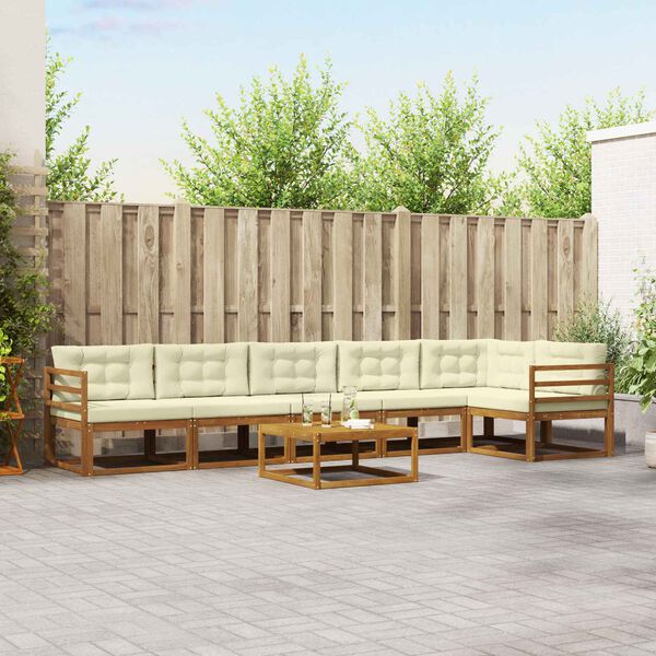 vidaXL Outdoor-Sofagarnitur mit Kissen 7 pcs Natur und Creme