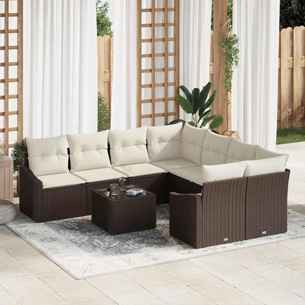 vidaXL Sofa Set mit Kissen 9 pcs Braun und Creme Poly Rattan