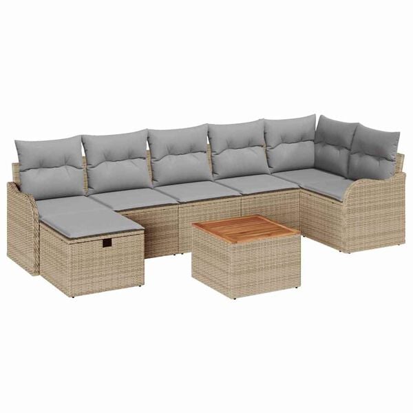 vidaXL Gartensofa-set mit Kissen mit Speicher 8 pcs Beige Poly Rattan