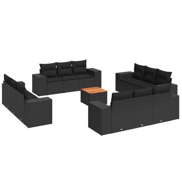 vidaXL 13-tlg. Garten-Sofagarnitur mit Kissen Schwarz Poly Rattan
