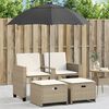 vidaXL Gartensofa 2-Sitzer Sonnenschirm und Hocker Beige Poly-Rattan