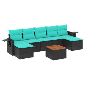 vidaXL 8-teiliges Gartensofa-Set mit Kissen, schwarzes Polyrattan