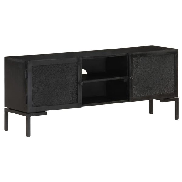vidaXL TV-Schrank Schwarz 115x30x46 cm Massivholz Mango