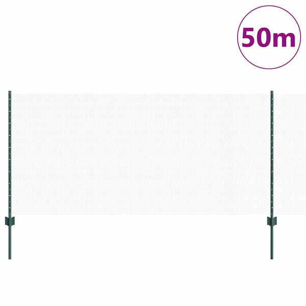 vidaXL Zaun mit Pfosten Gr&uuml;n 1 x 50 m Stahl und PVC