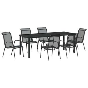 vidaXL Garten Essgruppe 7 pcs Schwarz Pulverbeschichteter Stahl
