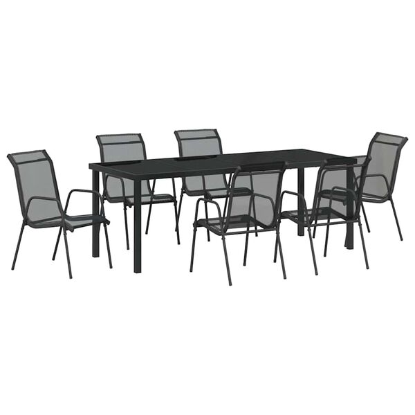 vidaXL Garten Essgruppe 7 pcs Schwarz Pulverbeschichteter Stahl