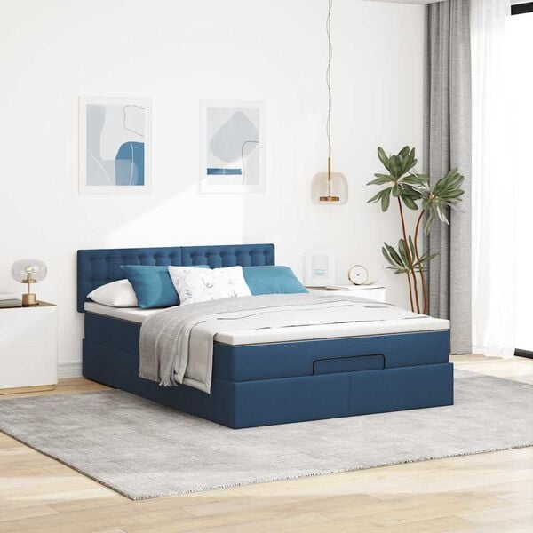 vidaXL Ottoman-Bett mit Matratze Blau 140x200 cm Stoff