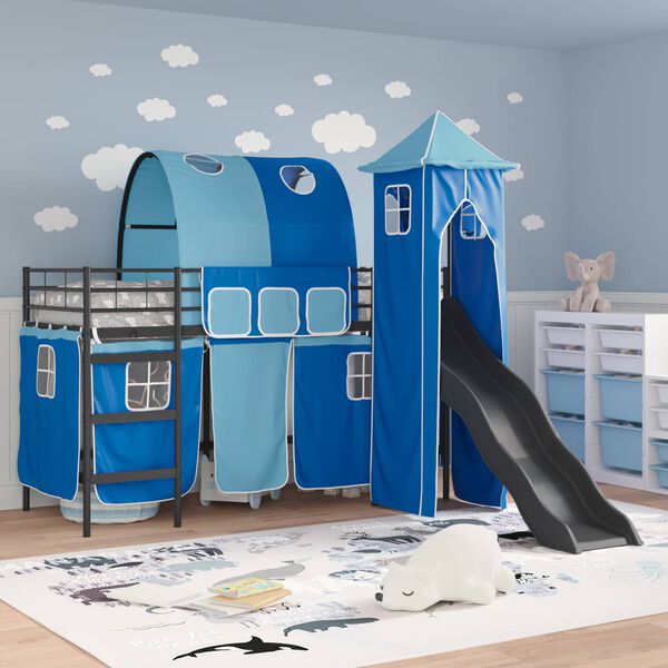 vidaXL Kinderloftbett Schwarz und Blau 74,5 x 190 cm Metall