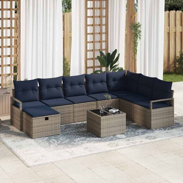 vidaXL Sofa Set mit Kissen mit Speicher Grau Poly-Rattan