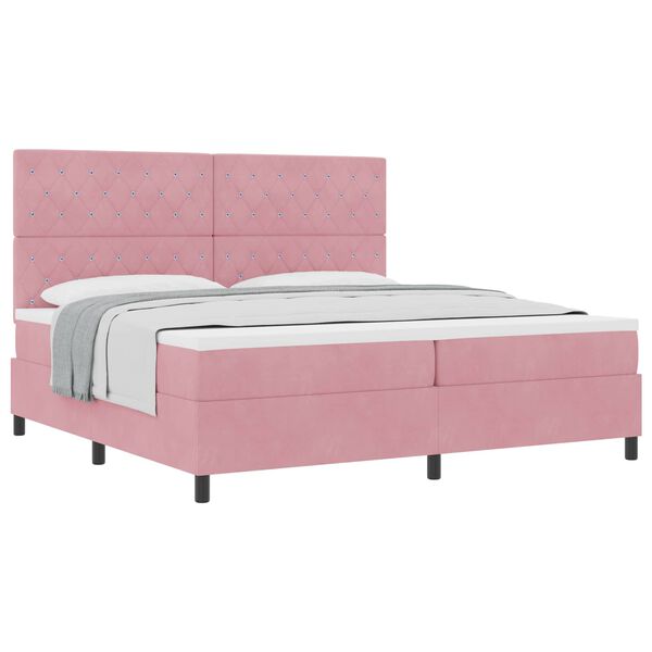 vidaXL Boxspringbett mit Matratze mit Kopfteil Rosa 200 x 200 cm Samt