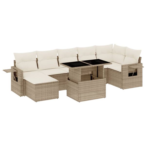 vidaXL 8-tlg. Garten-Sofagarnitur mit Kissen Beige Poly Rattan