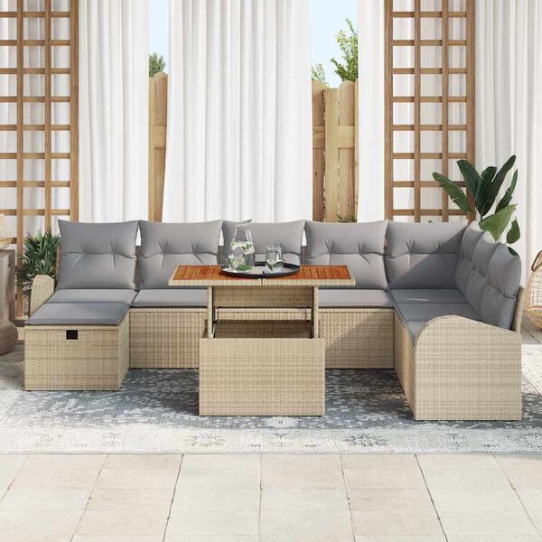 vidaXL Garten-Sofa-Set 9 pcs Beige Poly-Rattan