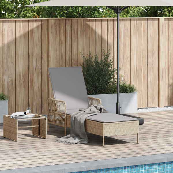 vidaXL Sonnenliege mit Kissen Beige 157 x 55 x 92cm Poly-Rattan