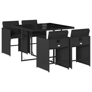 vidaXL 5-tlg. Garten-Essgruppe mit Kissen Schwarz Poly Rattan