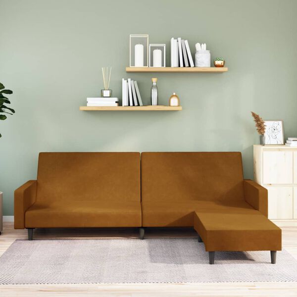 vidaXL Schlafsofa 2-Sitzer mit Fu&szlig;hocker Braun Samt