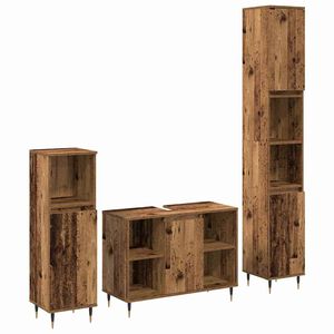 vidaXL Badezimmerm&ouml;bel-Set mit Regal 3 pcs Altholz Holzwerkstoff