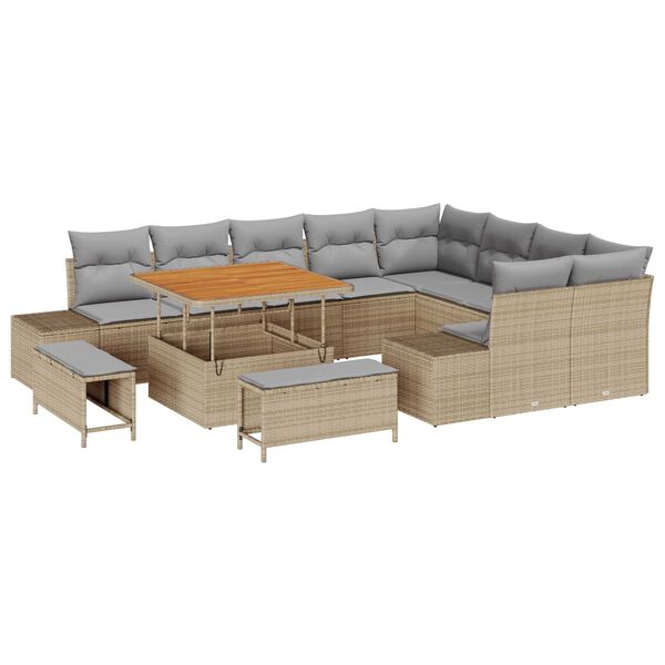 vidaXL Garten-Sofa-Set mit Speicher 12 pcs Beige Poly Rattan