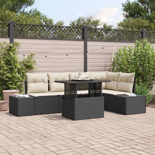 vidaXL Garten-Sofa-Set mit Speicher 6 pcs Schwarz Poly Rattan