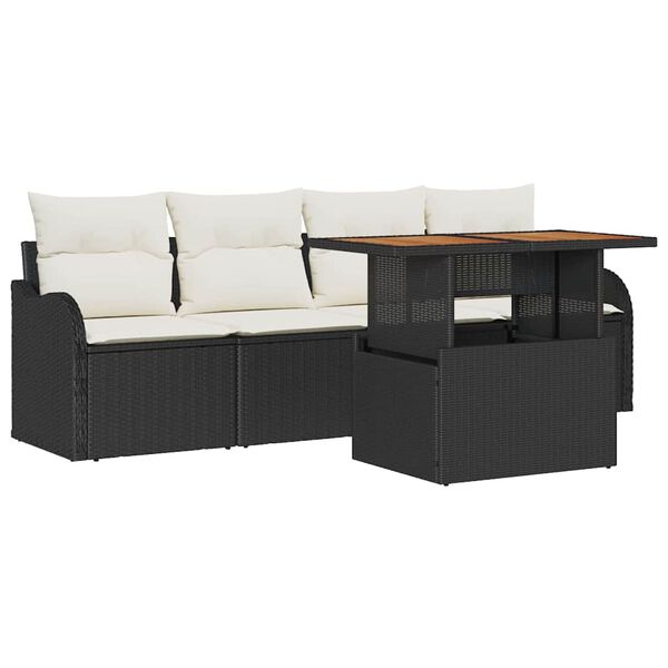 vidaXL Garten-Sofa-Set mit Speicher 5 pcs Schwarz Poly Rattan