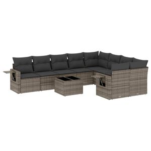 vidaXL 10-tlg. Garten-Sofagarnitur mit Kissen Grau Poly Rattan
