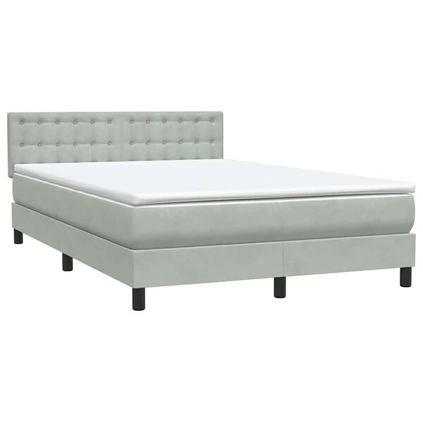 vidaXL Boxspringbett mit Matratze Hellgrau 140x210 cm Samt