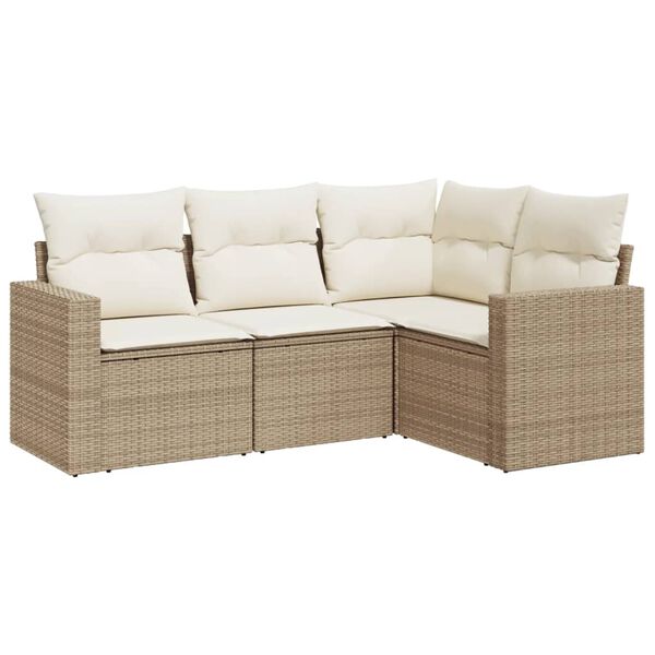 vidaXL 4-tlg. Garten-Sofagarnitur mit Kissen Beige Poly Rattan