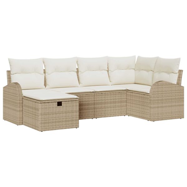 vidaXL Garten-Sofa-Set mit Kissen mit Speicher 6 pcs Beige Poly Rattan