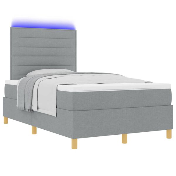 vidaXL LED Boxspringbett mit Matratze Hellgrau 120 x 200 cm Stoff