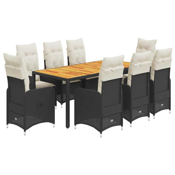 vidaXL 9-tlg. Garten-Bistro-Set mit Kissen Schwarz Poly Rattan