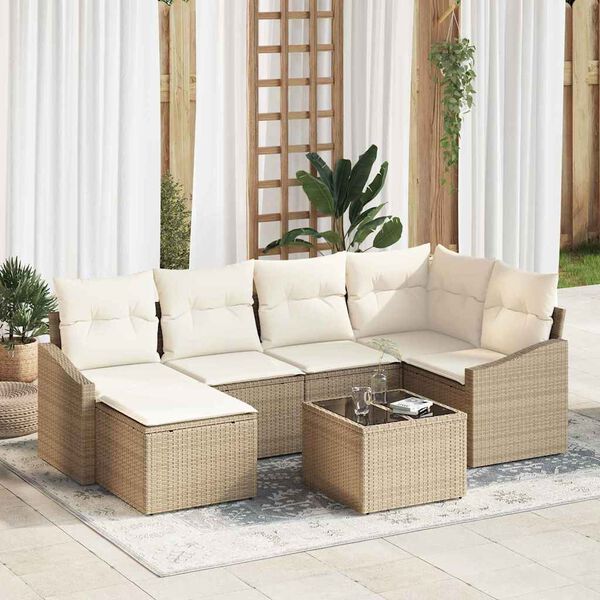vidaXL Garten Essgruppe mit Kissen mit Speicher 7 pcs Beige und Creme