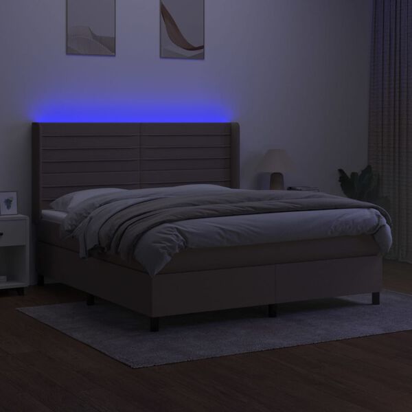 vidaXL Boxspringbett mit Matratze & LED Taupe 160x200 cm Stoff