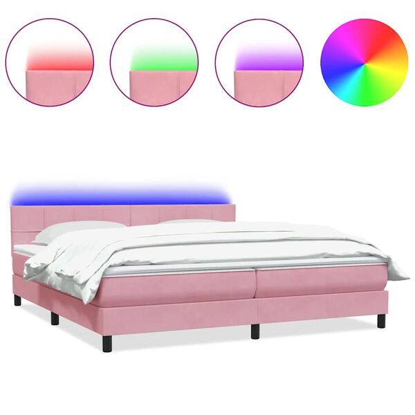 vidaXL Boxspringbett mit Matratze & LED Rosa 180x210 cm Samt