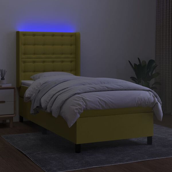 vidaXL Boxspringbett mit Matratze & LED Gr&uuml;n 80x200 cm Stoff