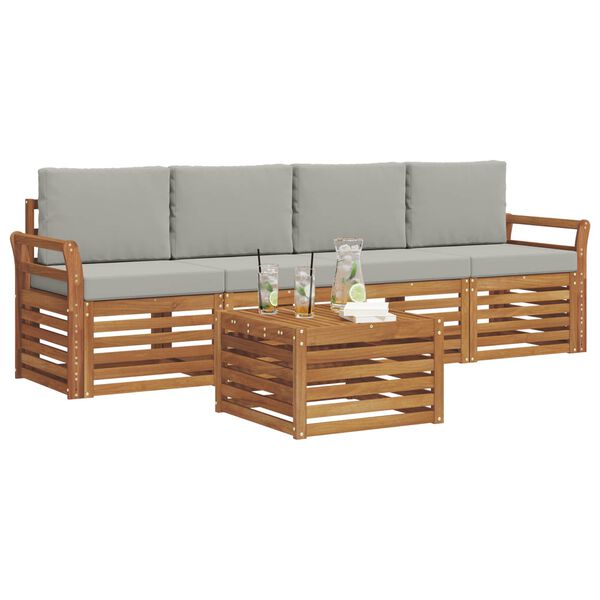 vidaXL Sofagarnituren 5 pcs Nat&uuml;rlich und Hellgrau Massivholz Akazie