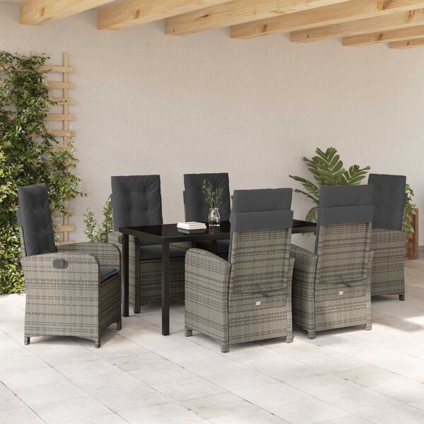 vidaXL Garten Essgruppe mit Kissen 7 pcs Grau Poly-Rattan