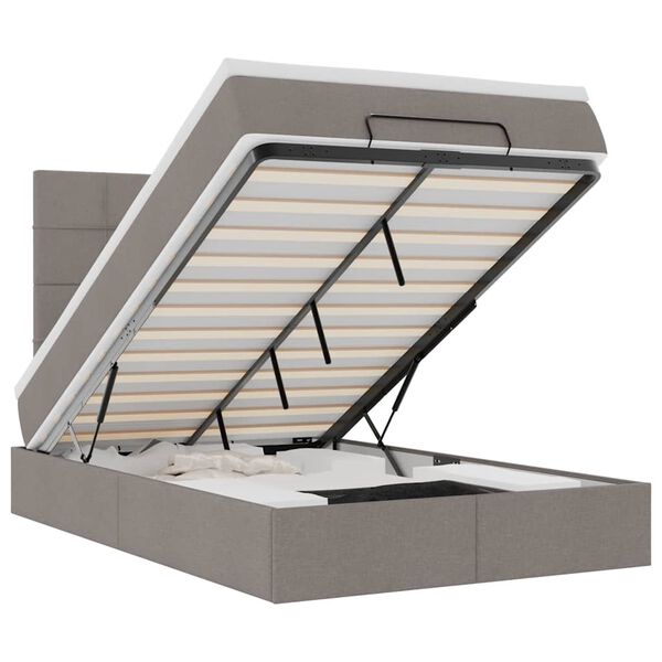 vidaXL Ottoman-Bett mit Matratze & LEDs Taupe 120x200 cm Stoff