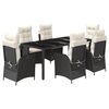 vidaXL 7-tlg. Garten-Essgruppe mit Kissen Schwarz Poly Rattan