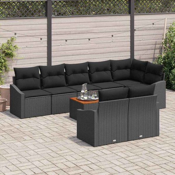 vidaXL Gartensofa-set mit Kissen 9 pcs Schwarz Poly-Rattan