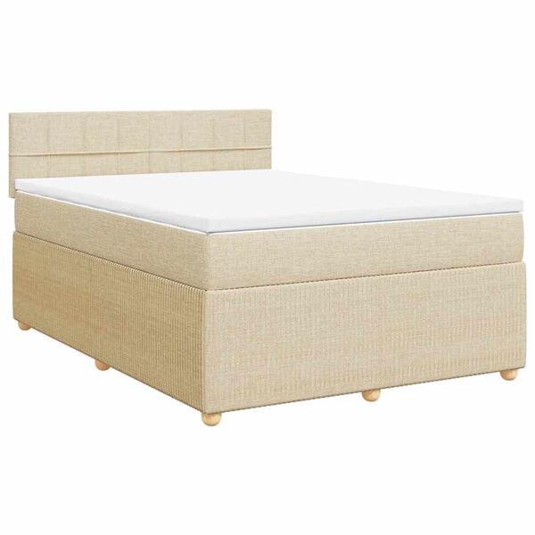vidaXL Boxspringbett mit Matratze Creme 160x200 cm Stoff