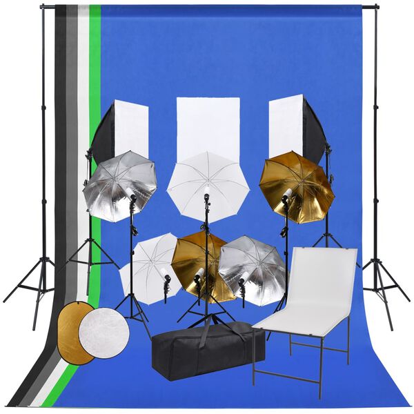 vidaXL Fotostudio-Set mit Lampen, Schirmen, Hintergrund, Reflektor